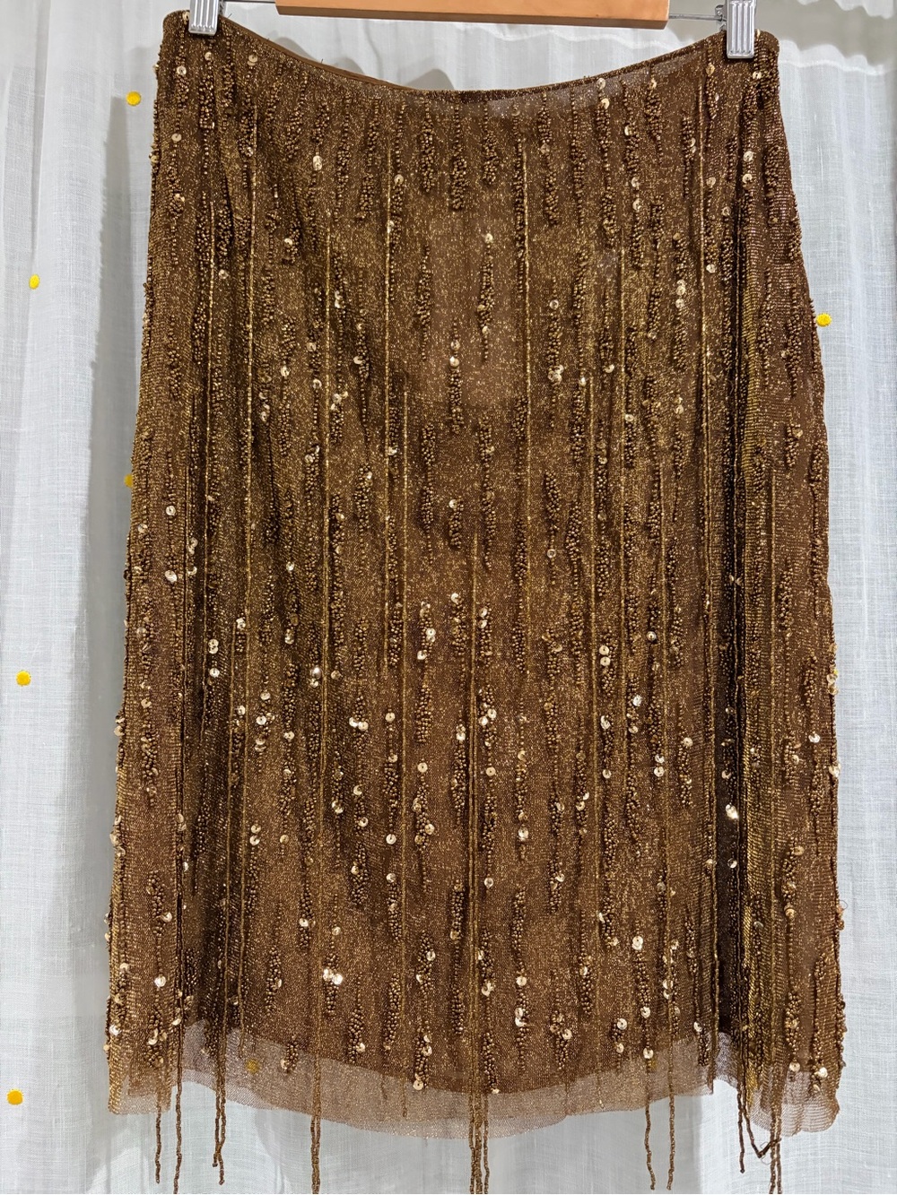 Zara Brown Sequin Fringe Midi Skirt